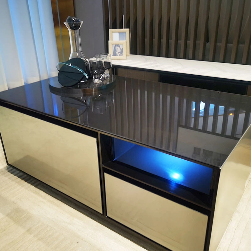 Smart Furniture Refrigerator Glass Touching Control Coffee Table Integrated Wireless Charging with Music Speaker