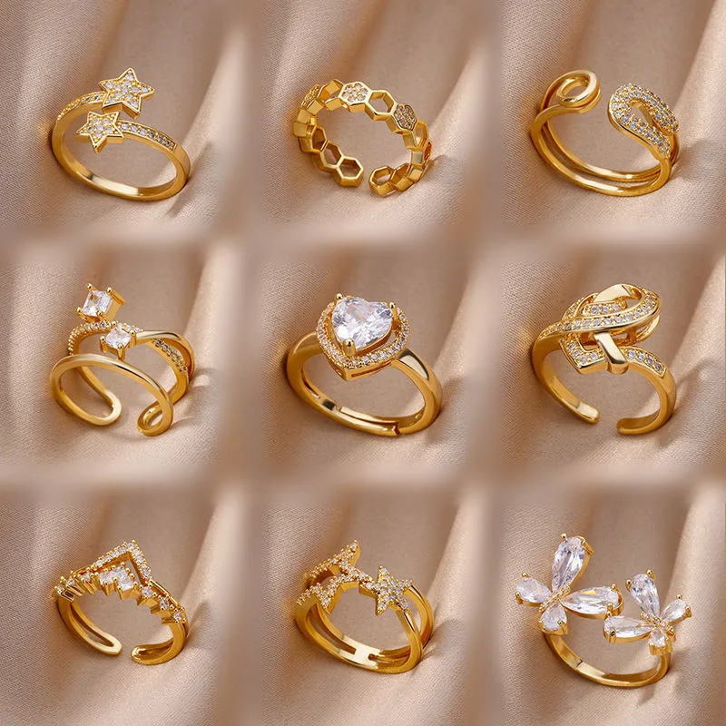 Wholesale/Supplier Diamond Zircon Open Twist Heart Star Butterfly Ring Wedding Band Rings