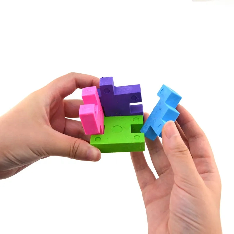 Caliente Nueva simulación de papelería de alimentos Color de regalo Cartoon mayorista 3D Puzzle cuadrado conjunto desmontable Rubik Cube Shape Borrador