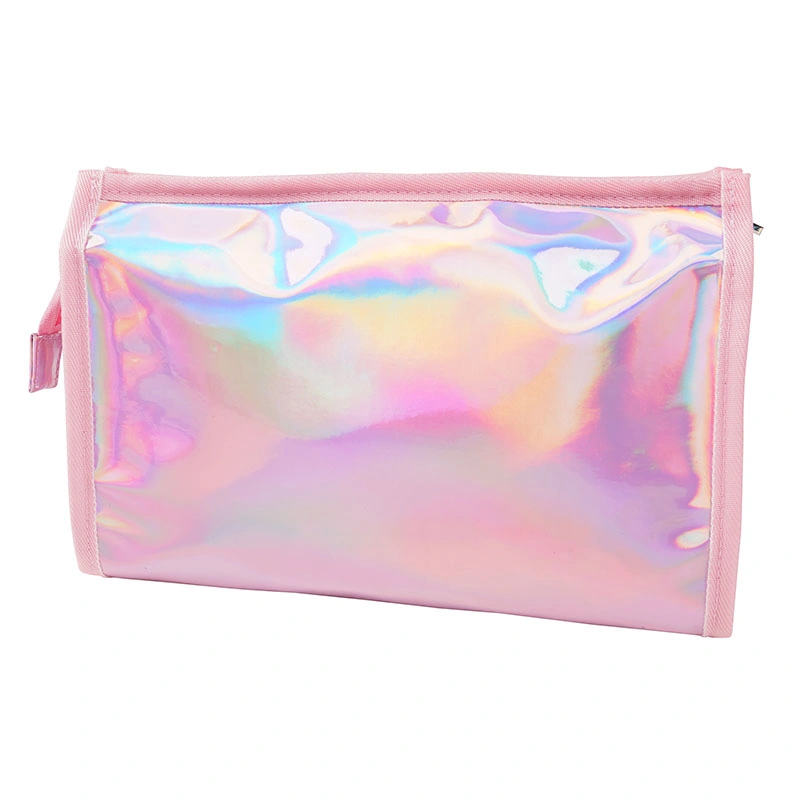 La moda de cuero de PU Shinny bolsas de maquillaje, productos de tocador personalizados portátil de diseño agradable mujeres señoras Beauty Bag con Cometics