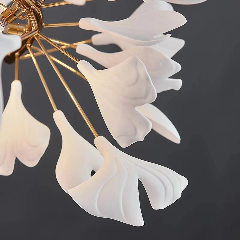 Modern Luxury Hotel Home Ceramic Ginkgo Chandelier LED Ceiling Light, Accept Custom.