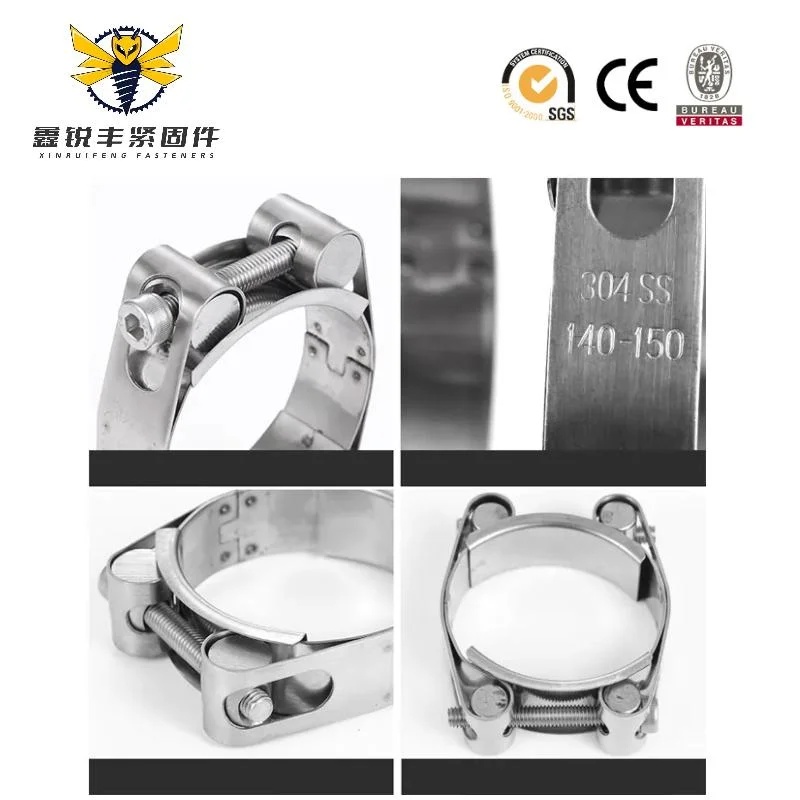 Stainless Steel 304 Heavy Duty Double Bolt Hose Clamp