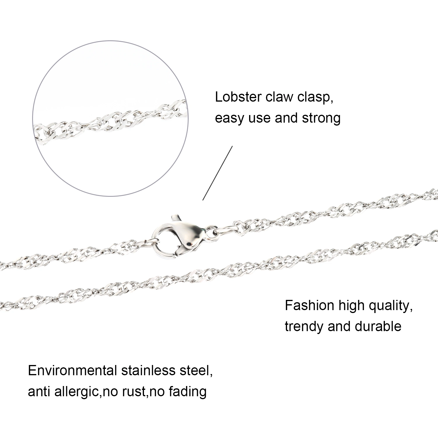 Stainless Steel Necklace Making Double Curb Singapore Chain Fashion Jewelry for Lady Gift Design