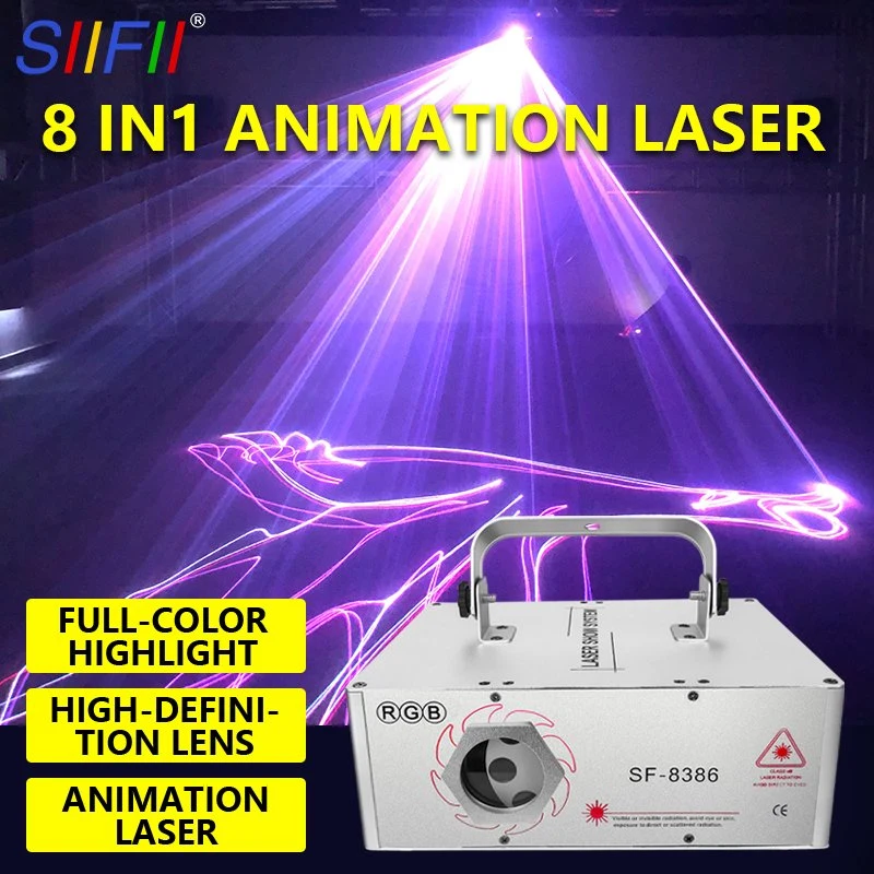 1 واط RGB Full Color Ilda Animation Laser Light DJ Stage ضوء التأثير