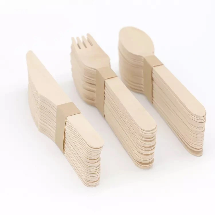 Biodegradable Disposable Picnic Party BBQ Wooden Fork Knife Spoon Tableware Wooden Flatware Cutlery Set with Bulk Pack