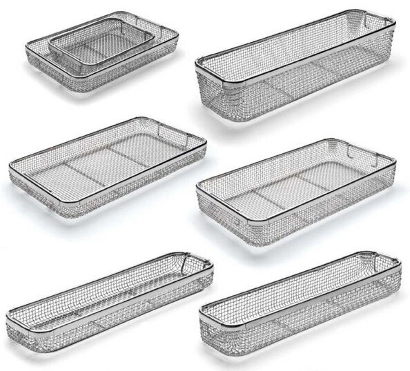 Stacking Handle Medical Instruments Container Wire Mesh Sterilization Storage Baskets