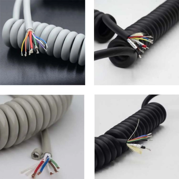 Coiled 10 Wire Aed Cable 2 Core 22 AWG with Low Noise Layer and Shielded 8 Core 26AWG for Signal Od 7.6mm TPU Jacket