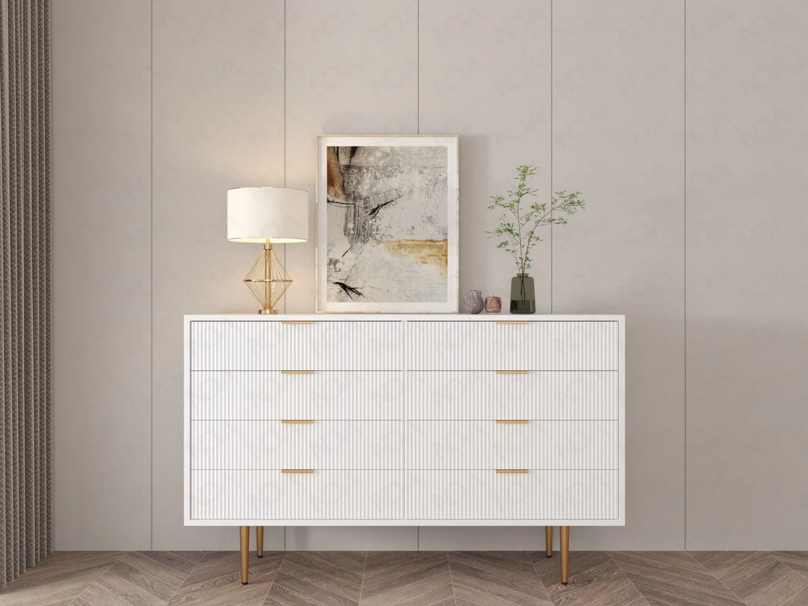 Nova White Modern Bedroom 8 Drawers Dresser Solid Wood Living Room Sideboard Storage Chest