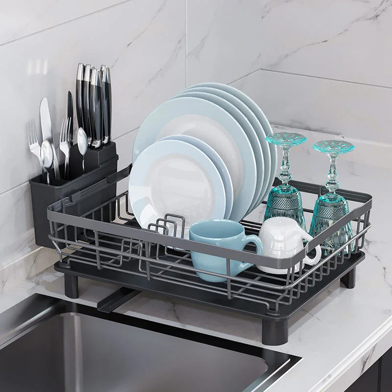 Kitchen Accessories Dishes Drying Rack Shelf Kitchen with Drain Board Drainer Rack Foldable Dish Rack with Drain