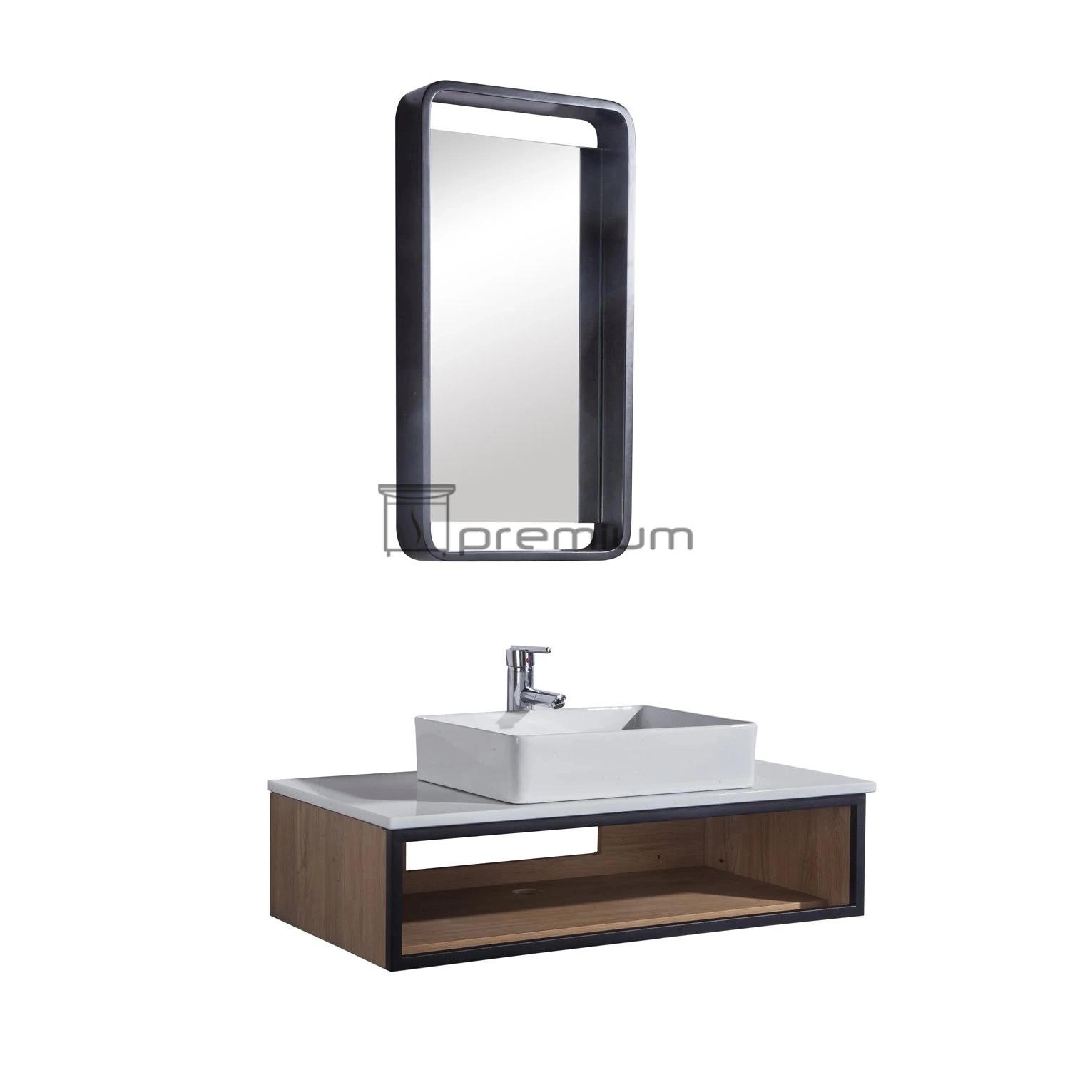 Optional Size Wood Bathroom Stone Vanity Sink with Steel Frame Wall-Mounted Cabinet