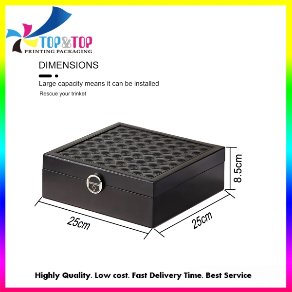 Custom Black High End Luxury Double-Layer Jewellery Case PU Leather Jewelry Organizer Jewelry Storage Box Manufacturer with Big Mirror