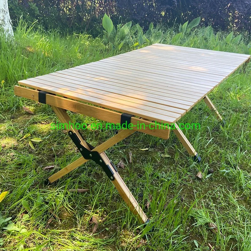 Bamboo Folding Camping Picnic Table Outdoor Wooden Foldable Camp Travel Table