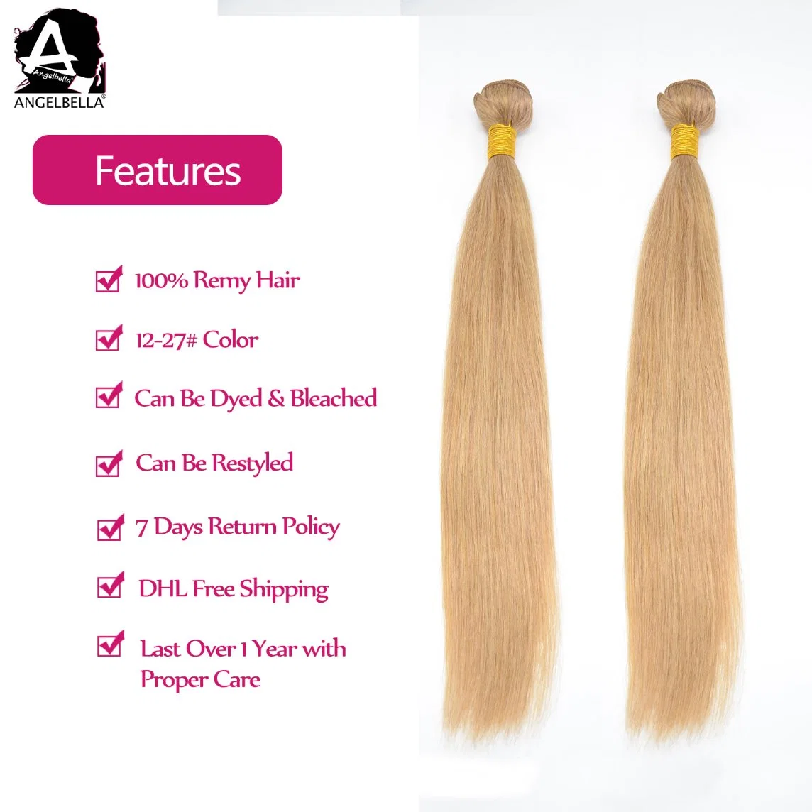 Angelbella New Arrived Hair Pieces Silky Straight Highlight 12# 27# Chinese Human Hair