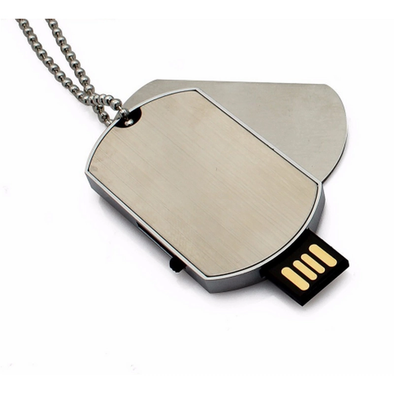 Portable Metal Plate Mini COB USB Stick Drive with a Long Neck Chain