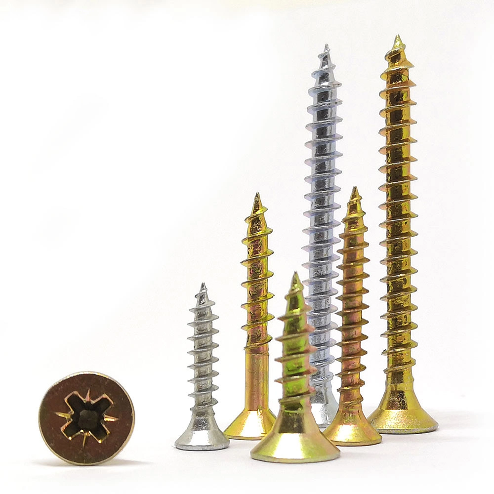 Chipboard Screw Double Flat Head Pozi Drive Yellow Zinc Plated