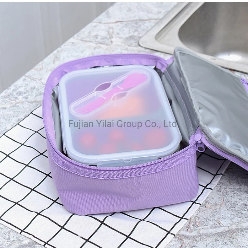 3 Compartment Children Bento Reusable Food Storage Containers Folding Kids Collapsible Silicone Lunch Boxes with Fork