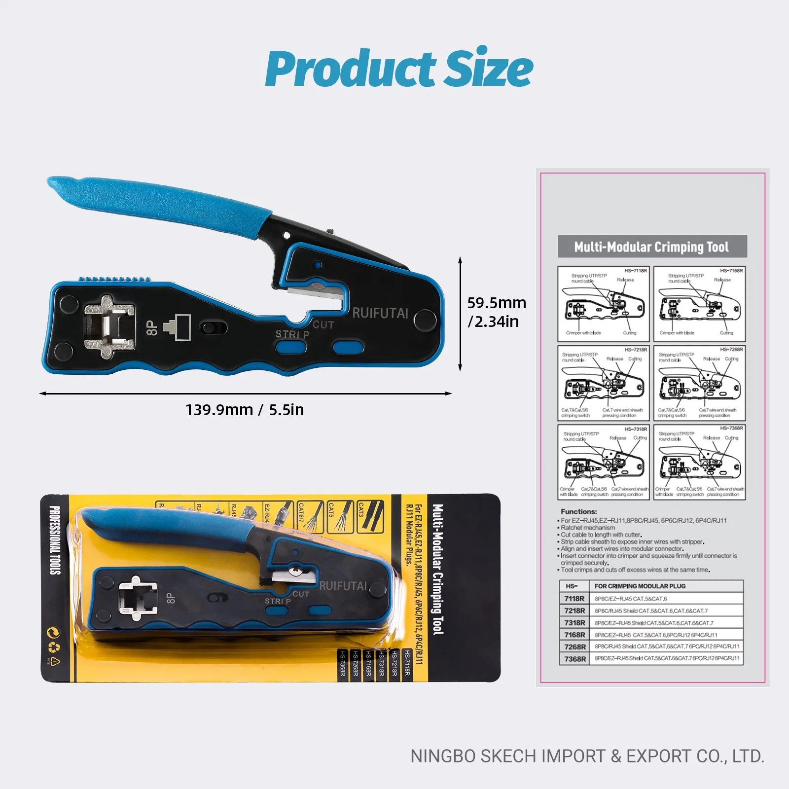 RJ45 Pass Through Crimping Tool Ethernet Crimper Pass-Thru Network Modular Crimping Tool Ratcheting Wire Crimper Hand Cable Plier