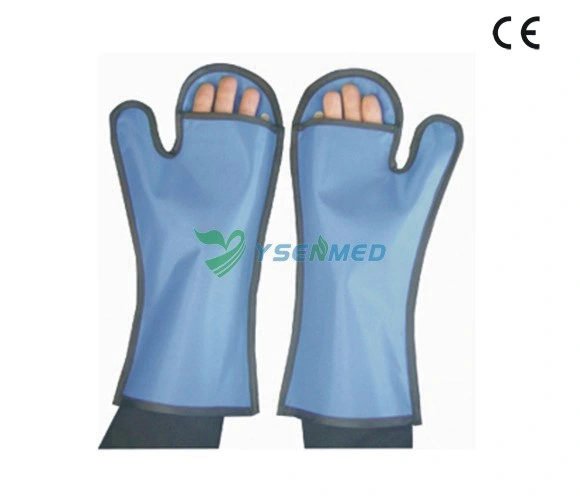 Guantes de plomo de protección contra radiación de rayos X para radiografía de máquina de rayos X.