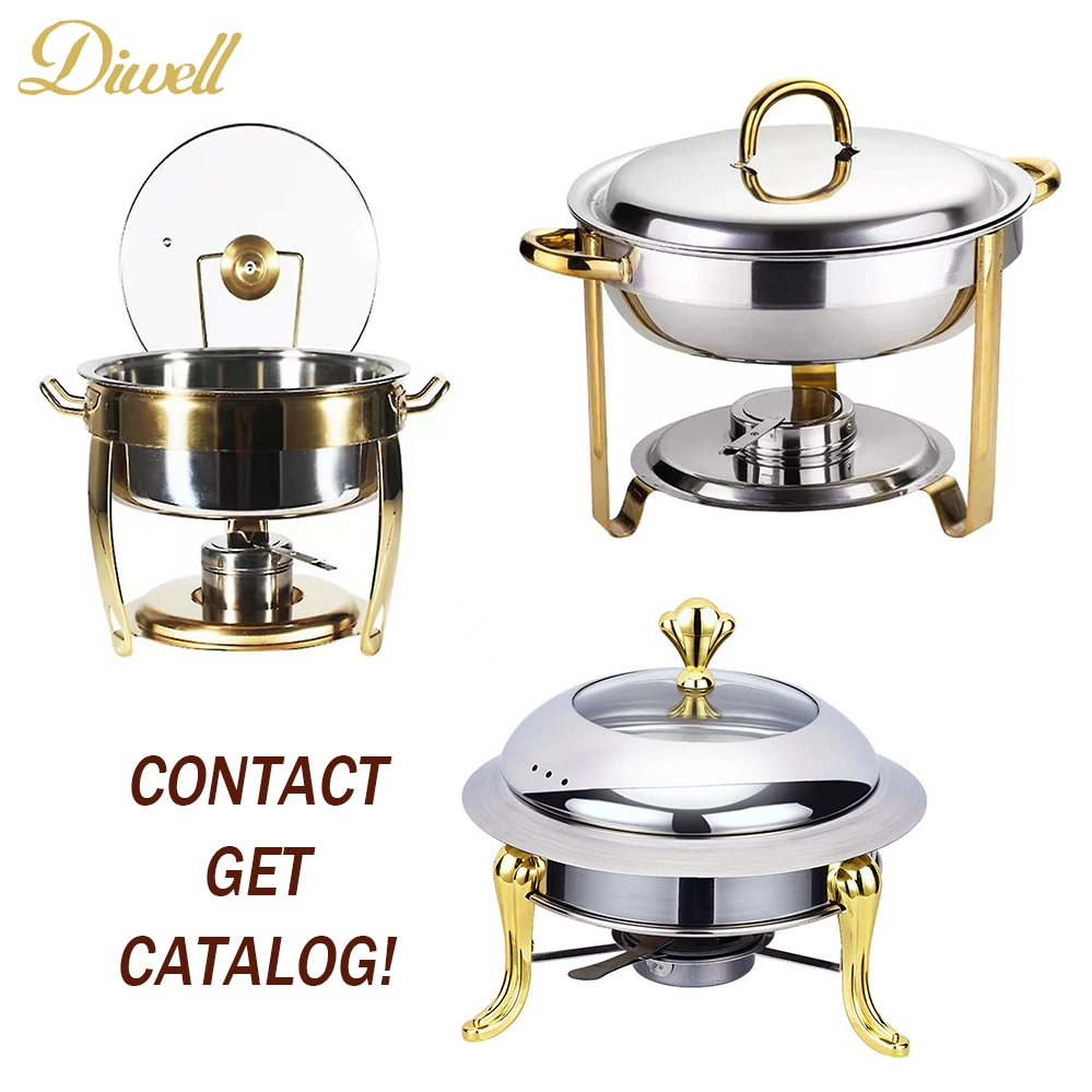 Luxury Buffet Stainless Steel Alcohol Stove Food Warmer Gold Silver Hot Pot for Hotel Supply