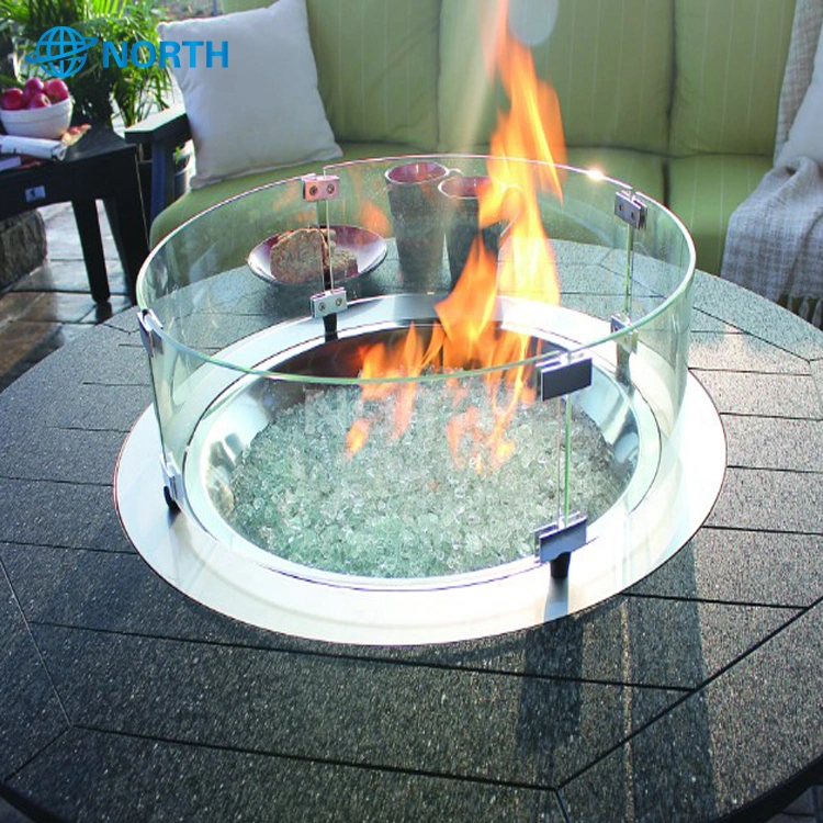 Round Flat Table Fire Pit Flame Wind Guard Tempered Glass