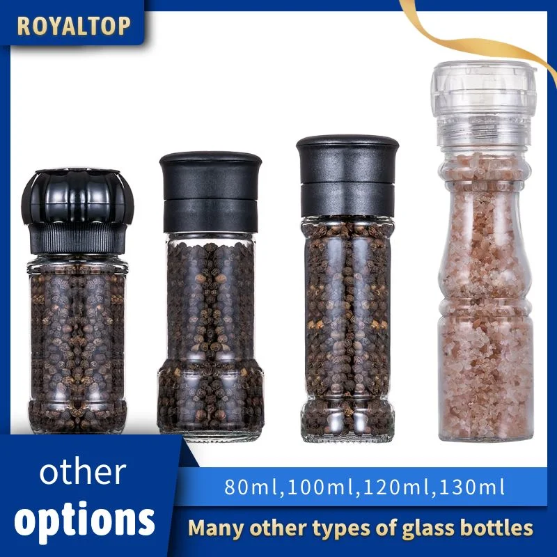 100ml Kitchen Salt and Pepper Grinder Glass Seasoning Bottle Mini Spice Mill with Plastic Grinding Cap