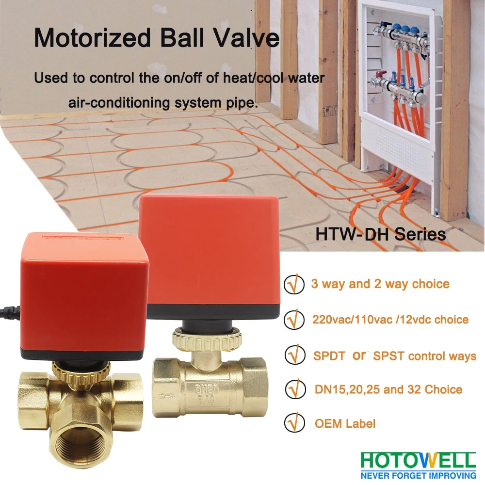 Factory Price HVAC Fan Coil Units System 2 Way DN25 Motorized Brass Ball Valve with Electric Actuator