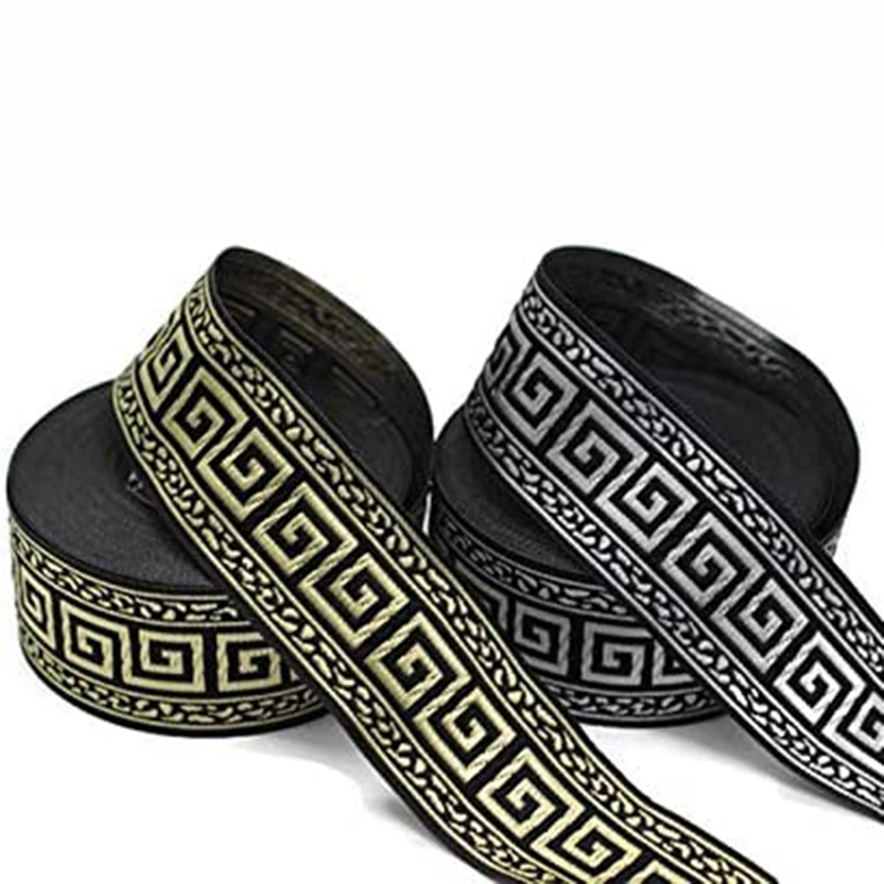 Custom Geometric Greek Key Pattern Nylon Jacquard Trim Border Woven Ribbon Embroidered for Clothing