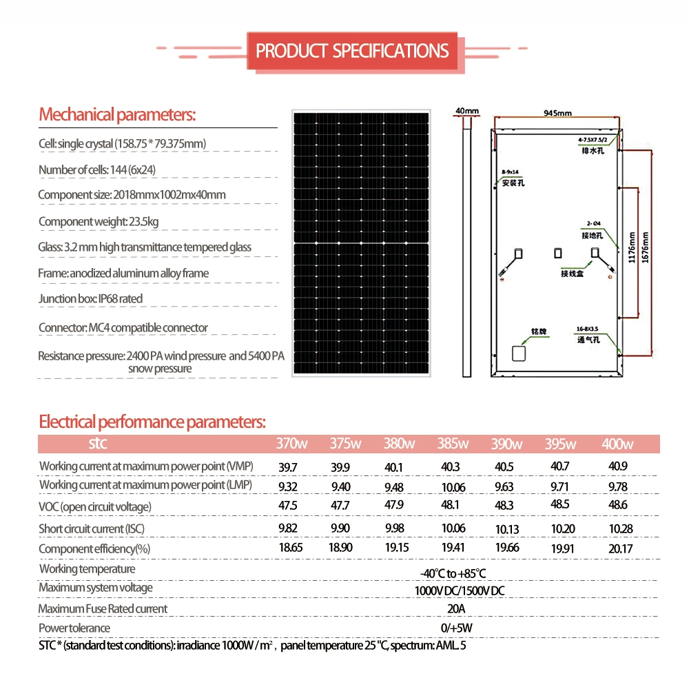 Utilisation domestique et utilisation commerciale et industrielle. Tout nouveau système d'alimentation solaire de panneau solaire et de module PV de 440W, 450W, 460W, 500W, 550W, 700W, certifié CE/ISO/TUV.