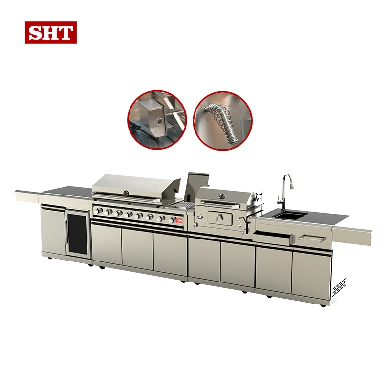 Luxury Modular Kitchen Island Cabinet Gas Grill Stainless Steel Combo