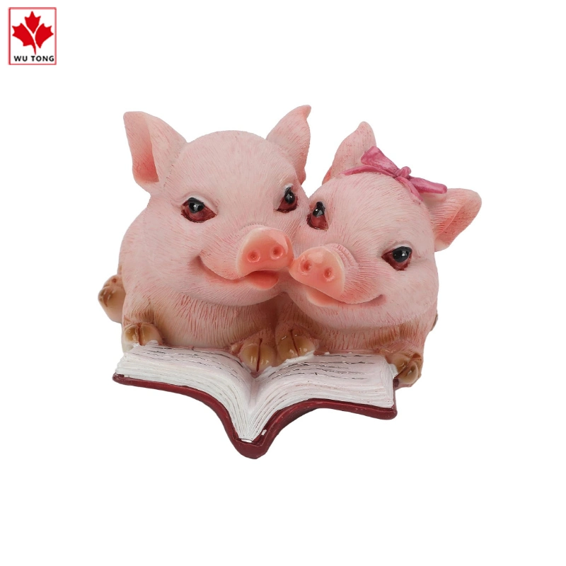 Funny Pink Crafts Resin Couple Pig Reading Figurines Home Decoration Gifts