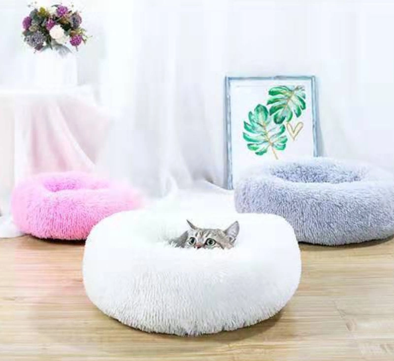 Durable Wholesale/Supplier Round Gradient Grey Plush Pet Dog Cat Bed Soft