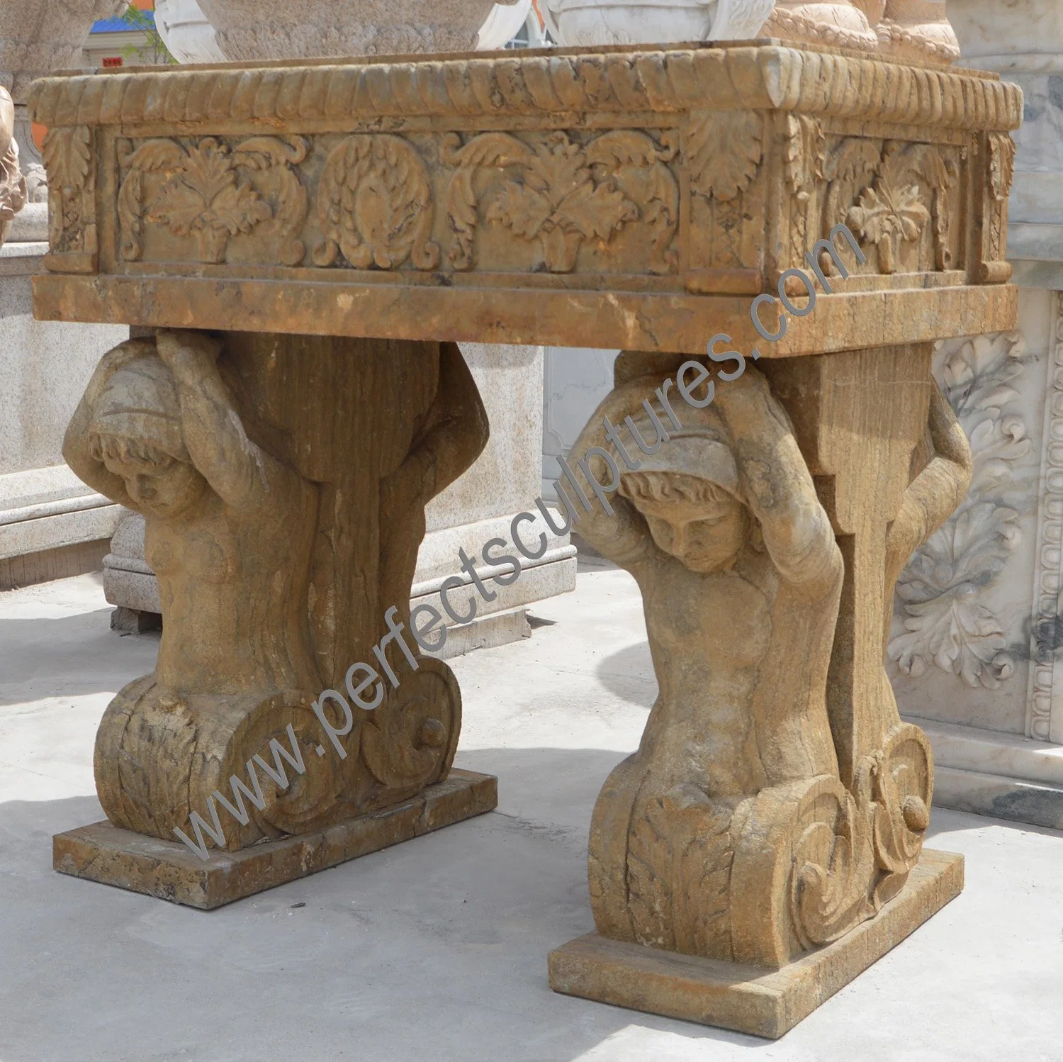 Garden Decoration Antique Large Flower Plant Pot with Stone Marble Limestone Granite Sandstone (QFP326)