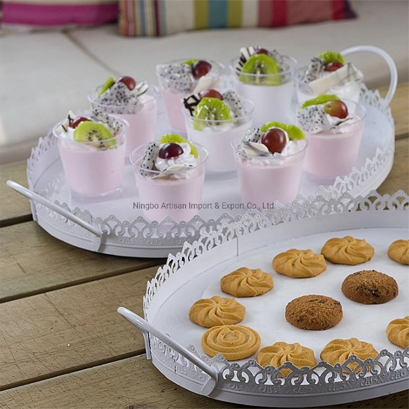 Oval baratos Cupcake de metal que sirve en bandeja con puntilla Rim