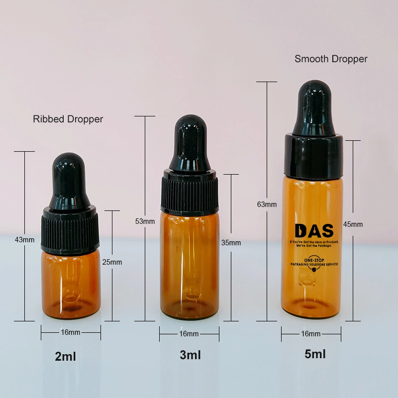 Glass Vials Amber Clear 2ml 3ml 5ml Mini Small Travel Essential Oil Serum Dropper Glass Bottle with Pipette Dropper