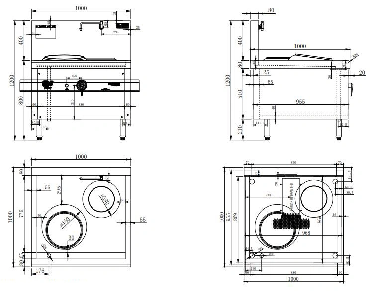 De pie de la estufa de inducción quemador Wok de acero inoxidable de 380V Equipo de cocina comercial