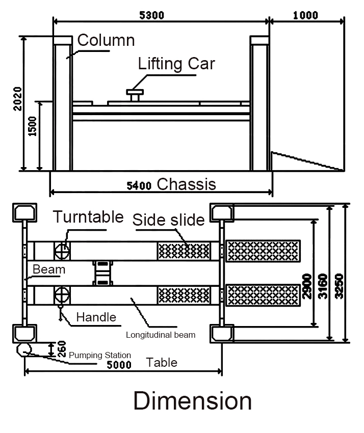 Low Ceiling Best 4000kg/5000kg/6000kg 4 Post Car Parking Hydraulic Lift