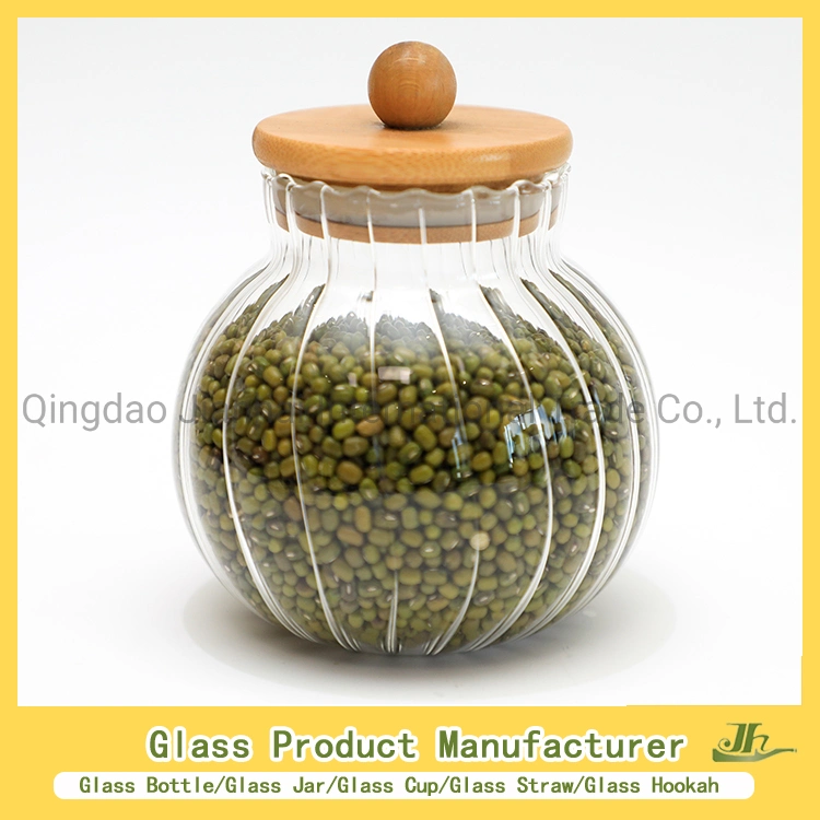 500/800/1200ml Clear Borosilicate Kitchen Food Glass Jar Set with Wood Cork Ball Stopper Lid Bottles Glass Jars