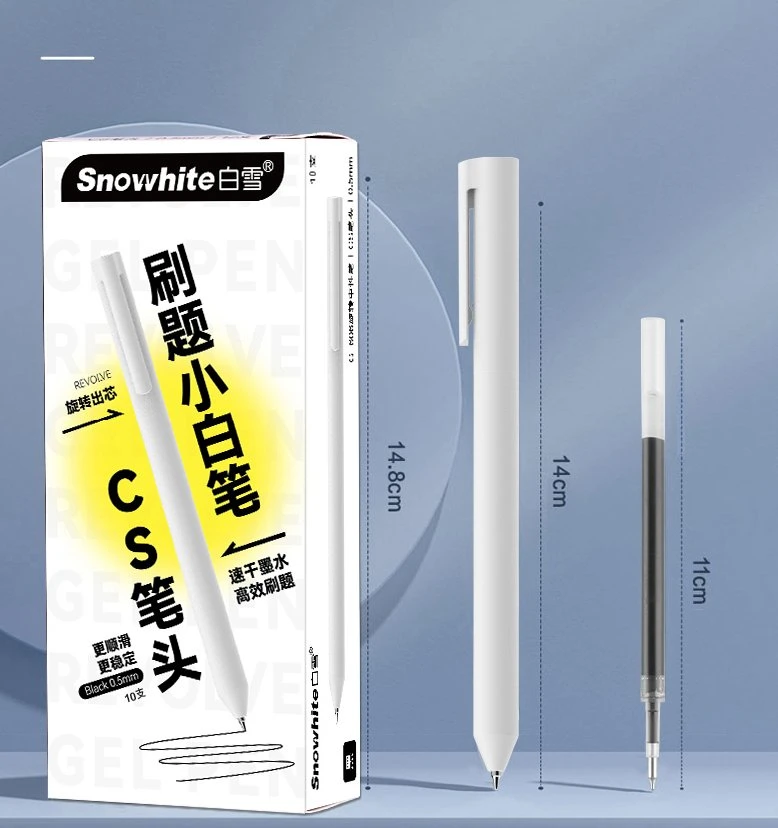 Stationery Pen Snowhite Twisted Gel Pen Quick Dry Ink, Durable CS Tip 0.5mm Fine, White Barrel, Light Blue Ink, 12CT Box