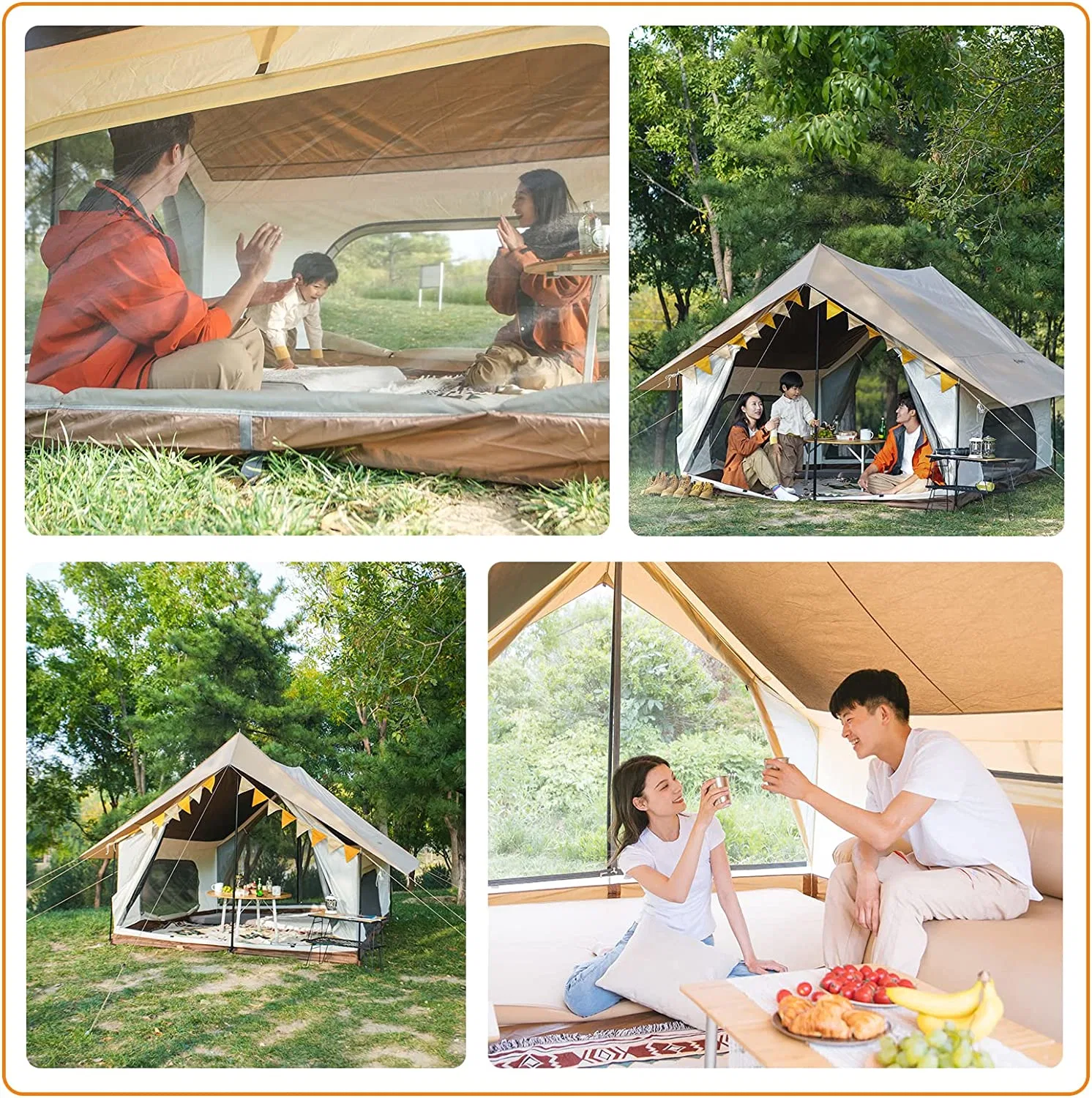 Cabaña 5 personas Camping Carpa de lona, espaciosa carpa de la familia de la pared, 210g de Tc de algodón para la lluvia y la protección del sol