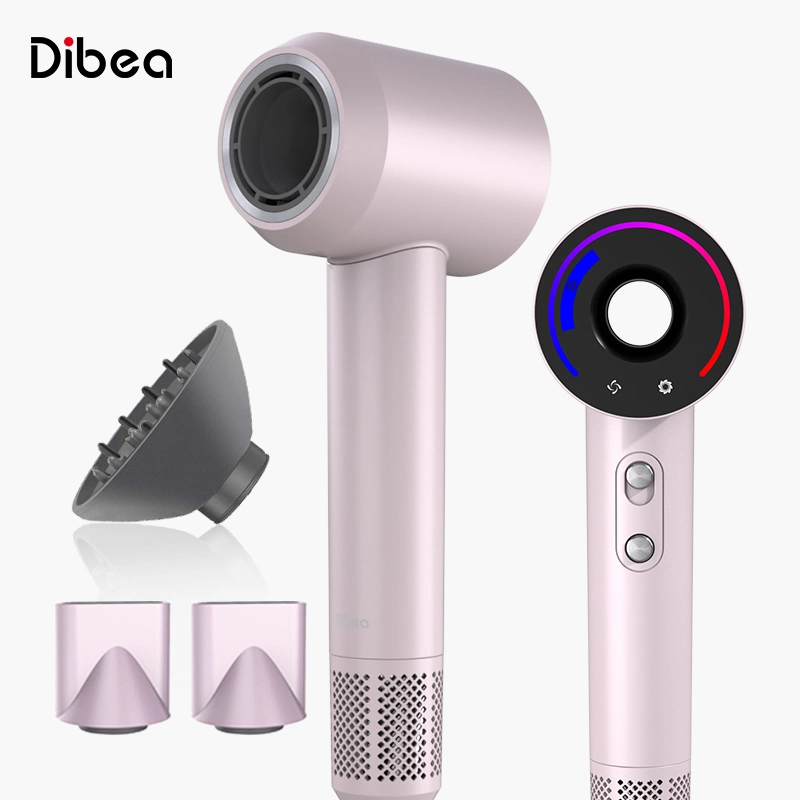 Blow Dryer with Tri-Colour LED Light Ring, 1600W Ionic Hair Dryer for Home and Travel, Magnetic Nozzle