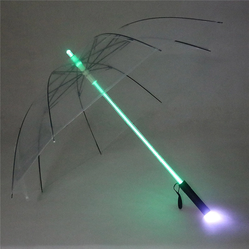 Plastic Red Hiking Rain Transparent LED Umbrella Men Women Flashing on Night Light Holder Roller Waterproof Windproof Umbrellas