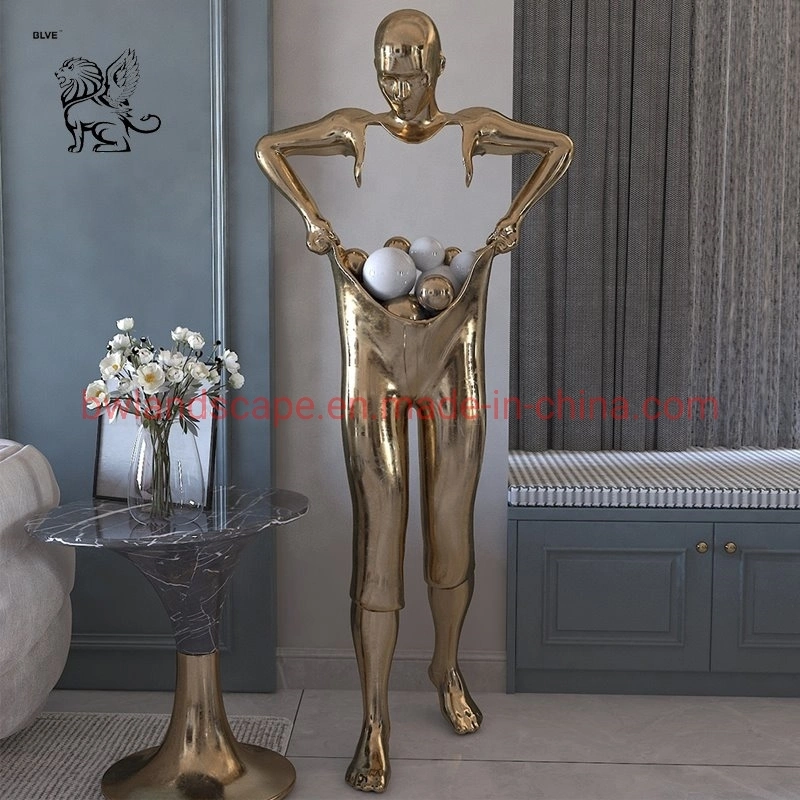 Blve Modern Art Metal Life Size Golden Abstract Man Stainless Steel Sculpture Home Decor