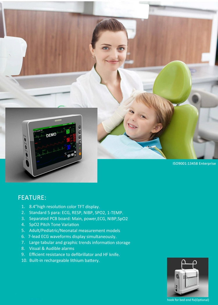 EKG, NIBP, SpO2, Resp, Temp, Medizinischer Intensivmonitor für HF, preiswerter Multiparameter-Patientenmonitor