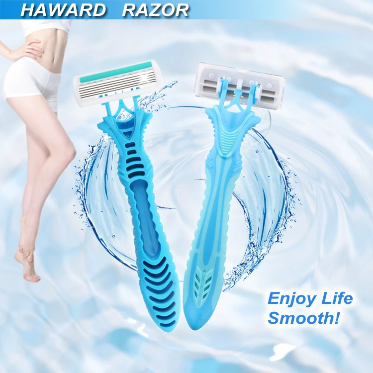 D623L Small MOQ Women Razor with 6 Blades and Rubber Handle for Women&prime; S Shaving Tool