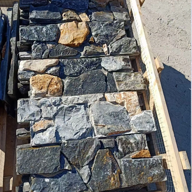 Yellow Natural Slate Veneer Culture Stack Stone for Wall Cladding