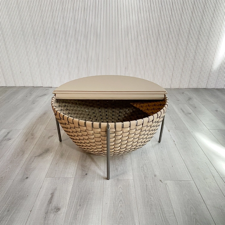 Italian Style Round Coffee Table Soild Wood Modern Creative Storage Tea Table