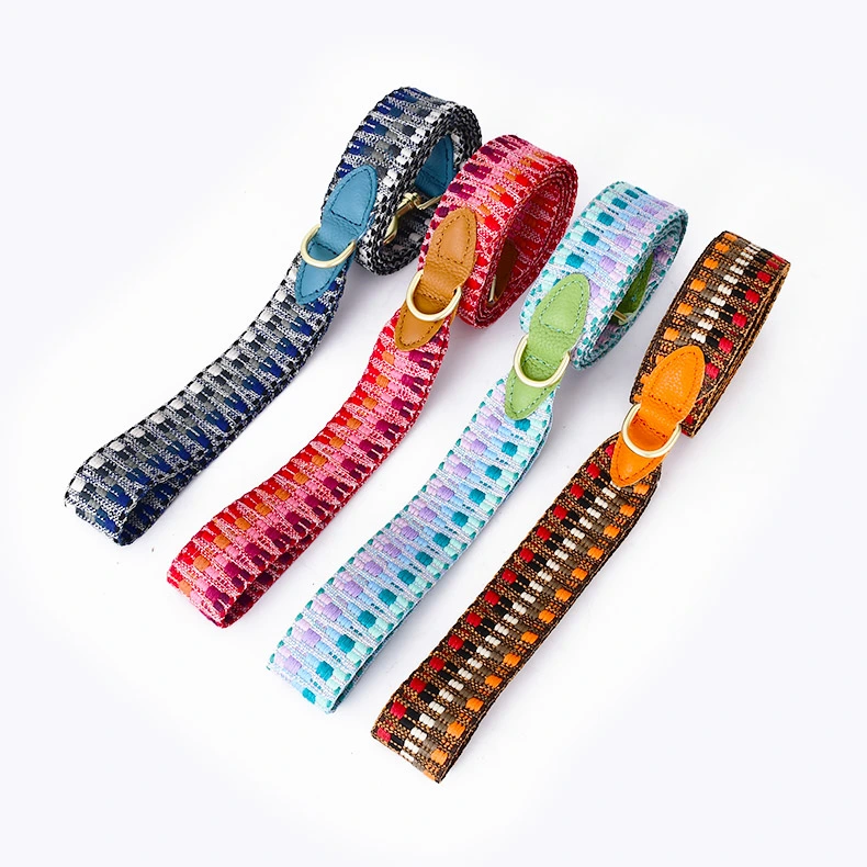 Colorful Nylon Webbing PU Leather Pet Collar and Leash Set