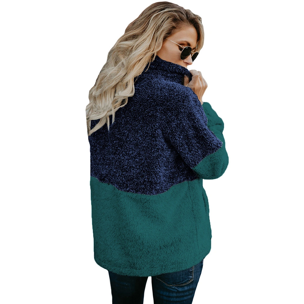 Fashion Collision Color Long-Sleeved Plush Pullover Sweater Thickened Wool Sweatshirt Warm Jacket Women Clothing