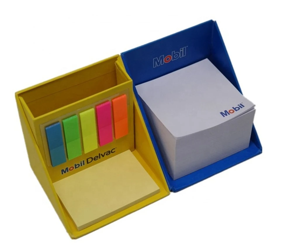 Custom Printing Foldable Square Shaped Paper Box Memo Cube with Pen Holder