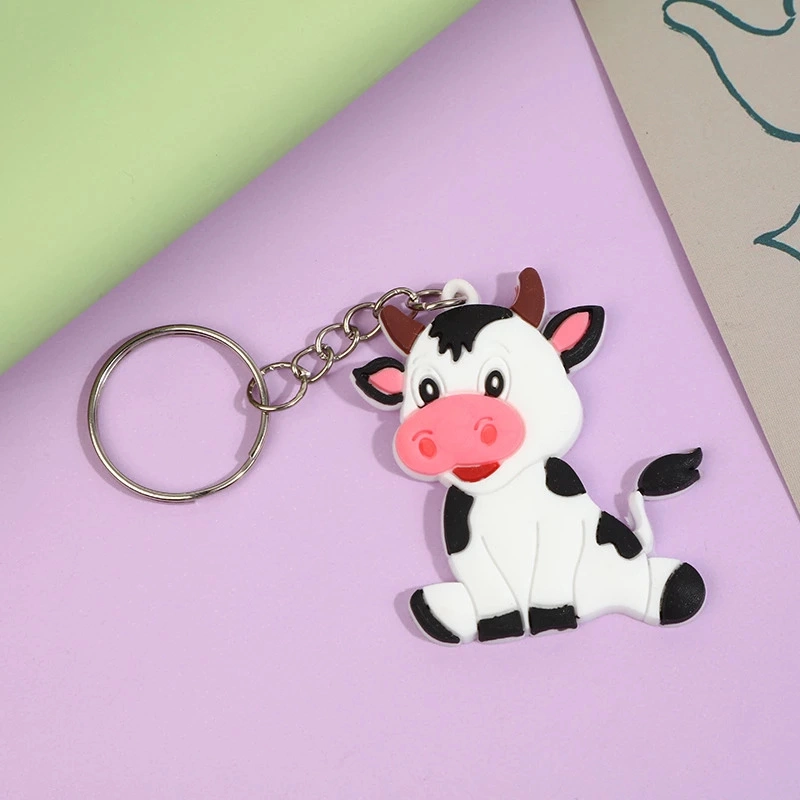 Low MOQ Custom Bag Pendant PVC Soft Plastic Panda Animal Cow Bear Cute Keychain